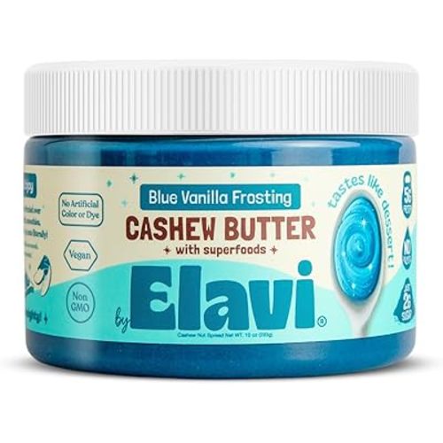 ELAVI Keto Cashew Butter, Kid-Friendly, Low-Sugar Dessert Spread | Vegan, No Added Sugar, No Sugar Alcohols, No Palm Oil (1 Count, Blue Vanilla)