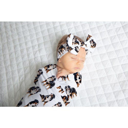 Bernese Mountain Dog Baby Swaddle Blanket, Baby Gift, Dog Nursery, Bernese Mountain Dog Gown For Baby, Gender Neutral, Hospital Photo Outfit
