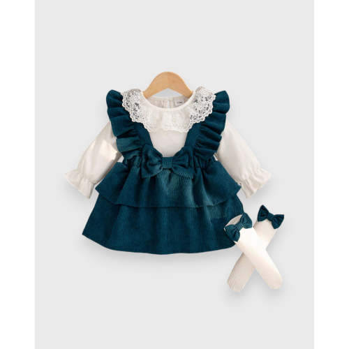 3 Pc Baby Girl Corduroy Ruffle Collar Dress