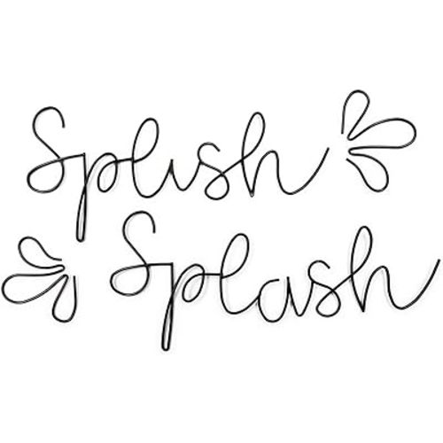 Qmetalart Splish Splash Bathroom Decor Wall Art Black Metal Wire Words Funny Signs Housewarming Wedding Gift Ideas
