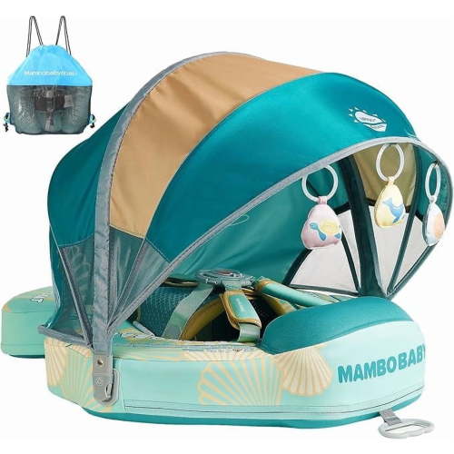 HECCEI Mambobaby Float with Canopy Non Inflatable Pool Swim Float,Seashell Green