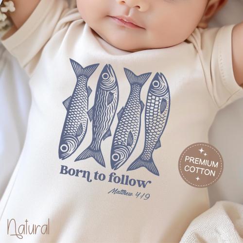 Christian Onesie® Bible Verse Baby Onesie® Religious Baby Gift Fish Baby Shower Gift Matthew 4:19 Newborn Christian Bodysuit Fish Baby Gift