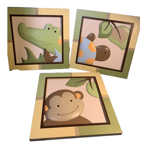 Lambs & Ivy 3D Nursery Wall Decor Pictures Monkey Turtle Alligator Set of 3