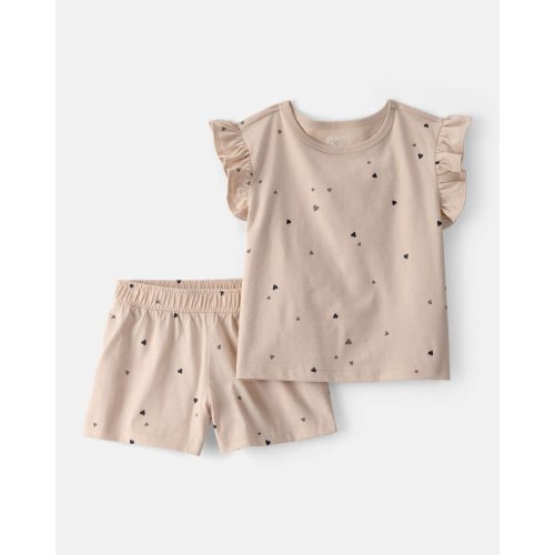 Toddler Girl 2-Piece Heart Top & Short Set - Brown | Carter's