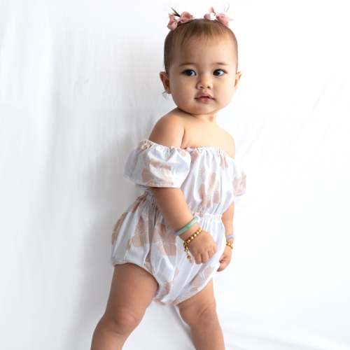 Cream Hibiscus Off the shoulder Onesie