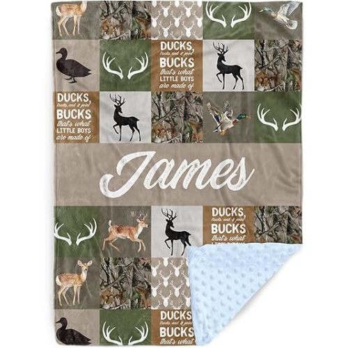 Personalized Baby Blankets for Boys Girls, Custom Name Multi-Grid Deer Baby Blanket, Soft Receiving Blanket for Newborns and Toddlers, Ideal for Baby Showers and Nursery Decor