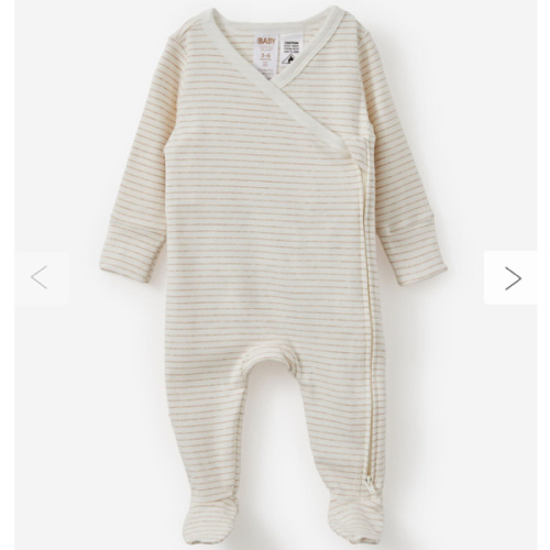 Baby Beige Organic Cross Over Zip Romper | Cotton On Kids Australia
