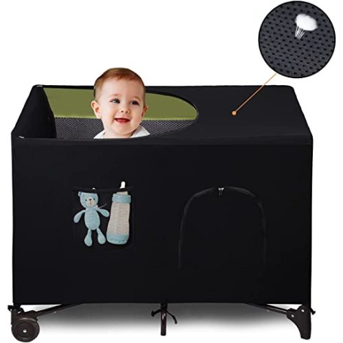 LLYWCM Crib Blackout Cover for Pack N Play - Travel Crib Cover, Breathable Baby Netting Cover/Tent for Indoor or Outdoor Portable Stretchy Blackout Tent, Net Curtains