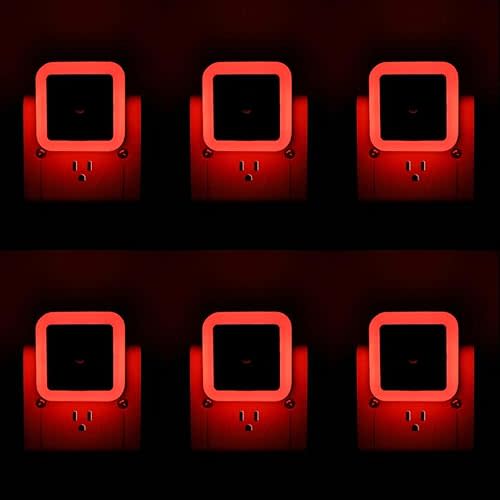 KINUR 6 Pack Red Night Light, LED Night Lights Plug into Wall with Dusk to Dawn sensors, Plug in Night Lights for Kids Room, Bedroom, Bathroom, Baby Nursery,Stair Lights, Hallway Light, Daylight