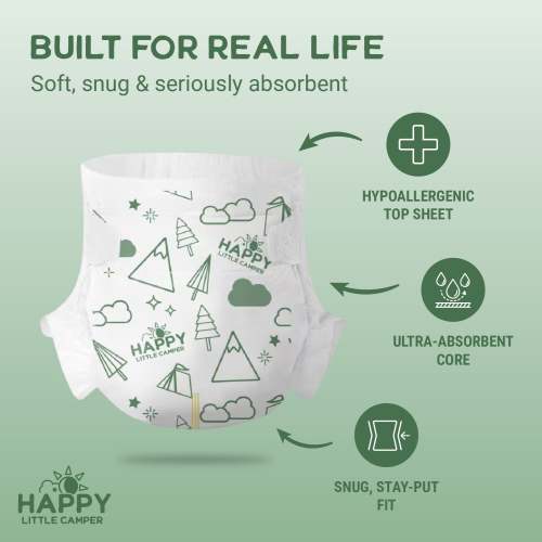 Happy Little Camper Premium Baby Diapers - Totally Chlorine Free
