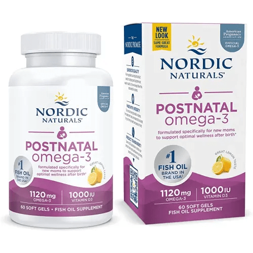Nordic Naturals Postnatal Omega-3, Lemon - 60 Soft Gels - 1120 Total Omega-3 + 1000 IU Vitamin D3 - Formulated for New Moms; Supports Optimal Wellness, Positive Mood, Healthy Metabolism - 30 Servings