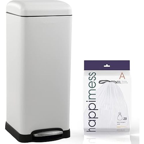 happimess Betty 8 Gal Step Trash Can Soft-Close Lid, Cotton White