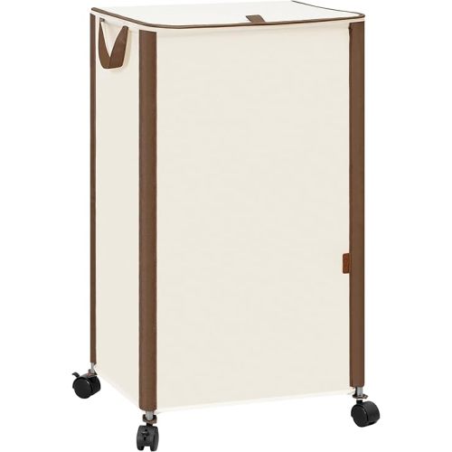 STORAGE MANIAC Rolling Laundry Hamper with Lid, 23.7 Gal (90 L) Large Tall Laundry Basket with Wheels & Handles, Aesthetic Dirty Clothes Hamper for Small Space, Dorm, Apartment, College, Beige