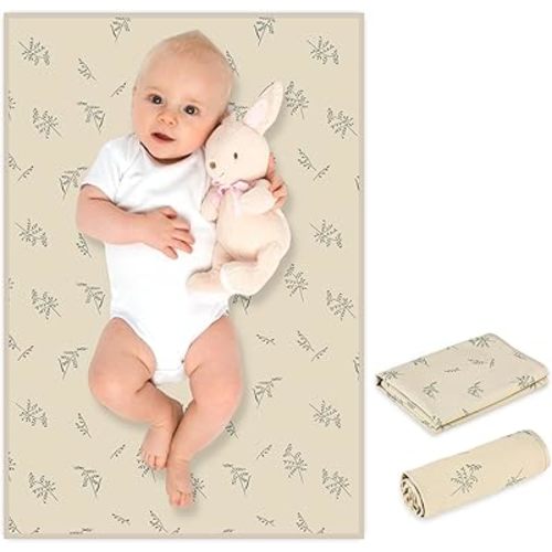 Vegan Leather Portable Changing Pad - Ultra-Thin, Compact & Foldable Travel Mat, Waterproof & Wipeable Diaper Changing Station for On-The-Go Parents, Fits Any Diaper Bag (Ear of Wheat,20"*28")