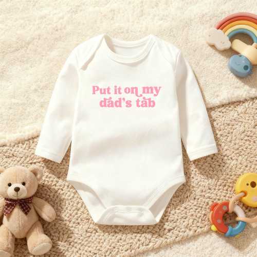 Put It On My Daddy’s Tab Baby Boy Girl Bodysuit, Funny Father’s DayBaby Bodysuit,Baby Long sleeve Crib Romper,Gift for New DAD,Newborn Gift
