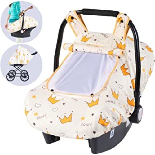 SMTTW Baby Car Seat Cover - Universal Fit, Snug, Breathable, Canopy for Boys/Girls, Ideal for All Seasons (Crown)