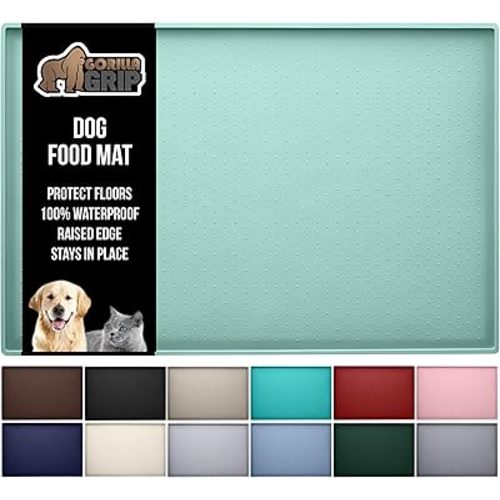 GORILLA GRIP 100% Waterproof Raised Edge BPA Free Silicone Pet Feeding Mat, Dog Cat Food Mats Contain Spills Protects Floors, Placemats for Cats and Dogs Water Bowl, Pets Accessories 23x15 Mint