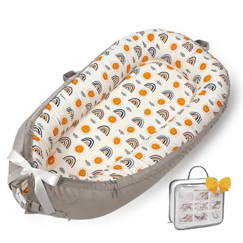 Baby Lounger-Breathable and Soft Organic 100% Cotton, Portable Infant Lounger with Removable Lounger Cover, Floor Lounger for Newborn - Ao Rainbow