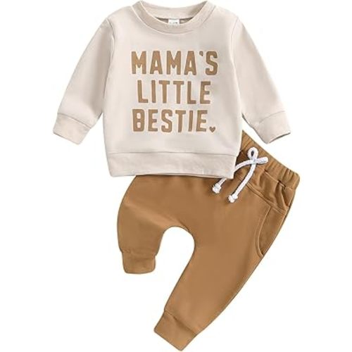 Kupretty Toddler Baby Boy Fall Winter Clothes Letter Graphic Long Sleeve Sweatshirt Pullover Tops + Joggers Pants Outfit Set