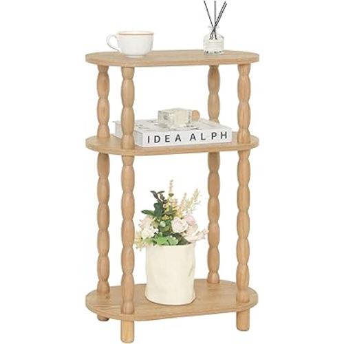 MaxSmeo Narrow Side Table, Small End Table with 3-Tier Open Shelf, Slim Bedside Table Nightstand for Small Spaces, Bedroom, Living Room (Rustic Walnut)