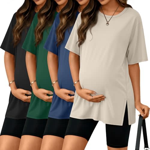 Riyiper 4 Pack Women's Short Sleeve Maternity T Shirts