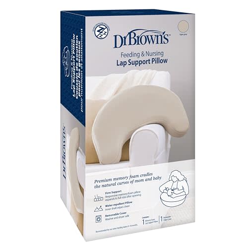 Dr. Brown's Feeding and Nursing Lap Support Pillow with Cover, Premium Memory Foam, Responsive Firm Support, Light Gray