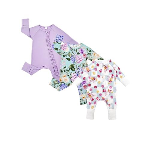 Bow Dream Bamboo Rayon Baby Boy Romper Footed Long Sleeve Footies Newborn Girl Clothes Footless with Zipper and Mitten Cuffs