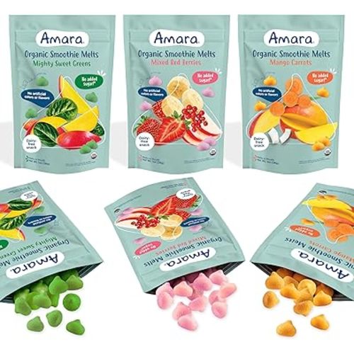 Amara Smoothie Melts - Best Sellers Variety Pack - Baby Snacks Made With Fruits and Vegetables - Healthy Toddler Snacks For Your Kids Lunch Box - Organic Plant Based Yogurt Melts - 6 Packs