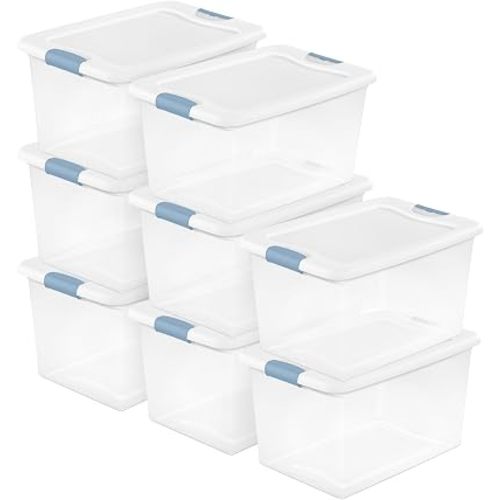 Sterilite Latching Box with Lids for Home and Office, 64 Quart, 8-Pack