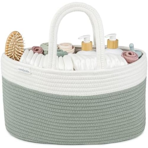 Comfy Cubs Rope Diaper Caddy Organizer - Large Baby Diaper Basket Sage