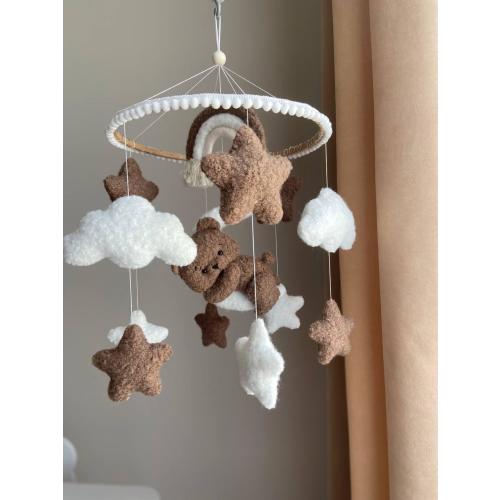 Handmade Teddy Bear Baby Mobile – Neutral Nursery Decor with Music & Light Options, Plush Crib Mobile, Baby Shower Gift Idea