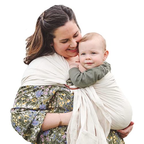 Nalakai Ring Sling Baby Carrier. Eco-Friendly, Soft Bamboo and Linen Baby Sling, Baby Wrap. Comfort, Style, and Giving Back - Carry Your Little One with Love - Earth Mama Cream - Regular Length