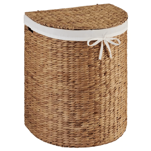 Half Moon Laundry Hamper w/ Lid, Half Round Laundry Basket, w/ Removable Liner & Handles
