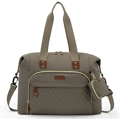 Tuwubi Diaper Bag Tote,Baby Diaper Bag with Pacifier Case Large Travel Diaper Tote Caddy for Mom and Dad Multifunction Large Baby Bag - Khaki