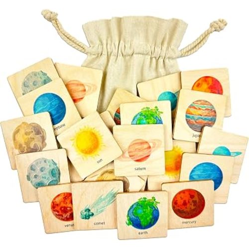 Montessori Wooden Space Memory Game, Solar System Matching Cards, Homeschool Preschool Kindergarten Activity, First Birthday Gift, Flashcard for Toddlers, Niece Gift, Preschool Materials (4.5x4.5cm)