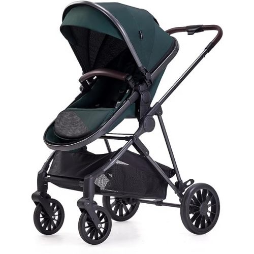 Infant Newborn Baby Stroller - 2 in 1 Convertible Stroller with Reversible Seat | Foldable Aluminum Alloy Pram Anti-Shock Toddler Pushchair Strollers for 0-36 Months Babies (Green)