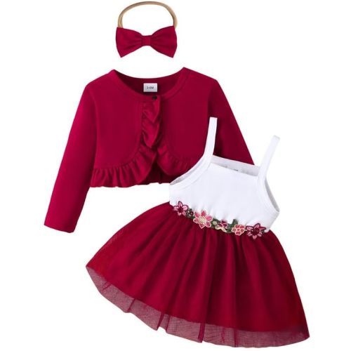 Baby Girls' Dress & Cardigan 2 Piece Fall Outfits Long Sleeve Bolero Shrug and Tulle Dresses Set