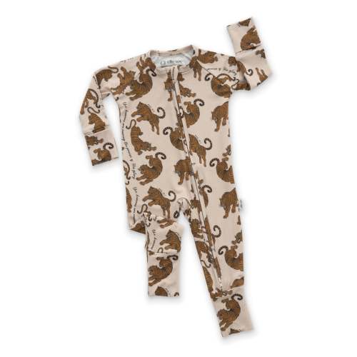 Tiger Baby Zipper Romper Pajama in Stretchy Bamboo – Soft, Cozy Fit, Infant Apparel Sleepers by Ellie Sue