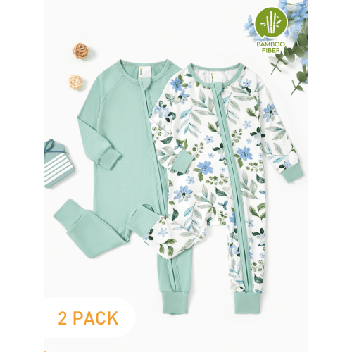 PatPat Baby Pajamas Viscose from Bamboo Footless Zip Bodysuits Baby Sleep N Play Pajamas for Boys and Girls 2Pack,0-24 Months