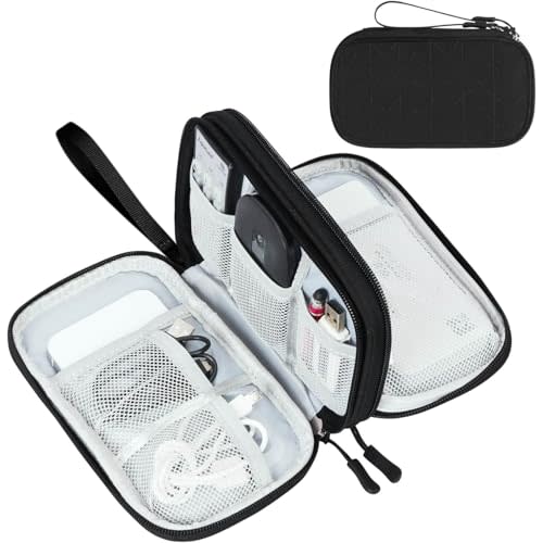 FYY Electronic Organizer, Travel Cable Organizer Bag Pouch Electronic Accessories Carry Case Portable Waterproof Double Layers All-in-One Storage Bag for Cable, Cord, Charger, Phone,-Pattern Black(M)