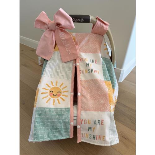 Baby Car Seat Cover - You Are My Sunshine - All Cotton or Minky - Jumbo Bow Incl - Baby Girl - Shower Gift