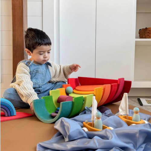 Grimm’s 12-Piece Wooden Rainbow Stacking Tunnel