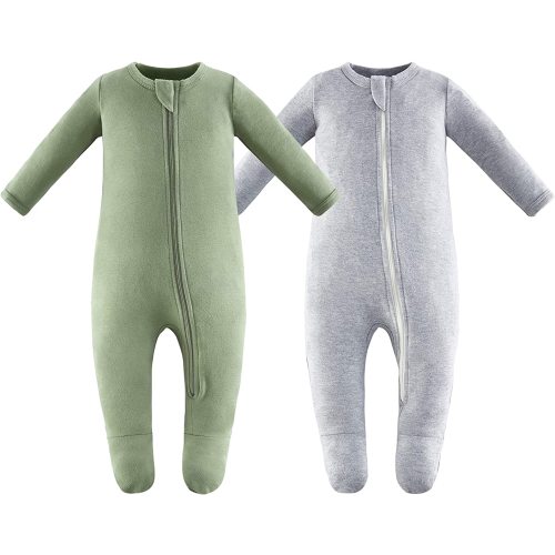 Owlivia Organic Cotton Baby Pajamas, Boys Girls Zip Front Sleep 'N Play, Footed Sleeper, Long Sleeve