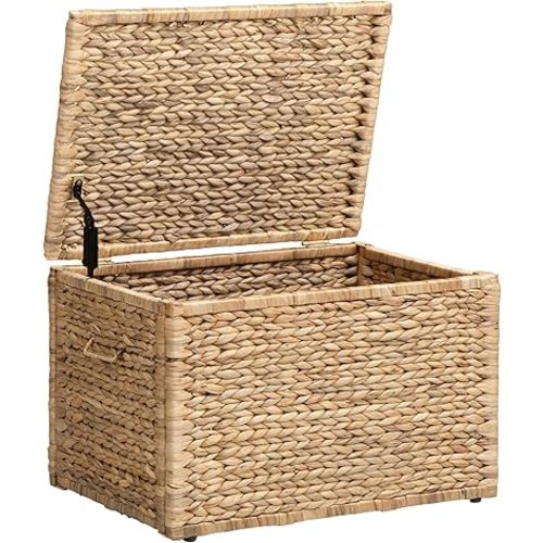 eHemco Heavy-duty Water Hyacinth Wicker Storage Trunk with Metal Frame, 23.3 by 16.5 by 15.2 Inches, Natural