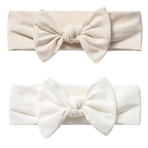 Baby Girl Headbands-Infant,Toddler Cotton Handmade Hairbands with Bows Child Hair Accessories (2, Light Beige- Soft White, 3-36 Month)
