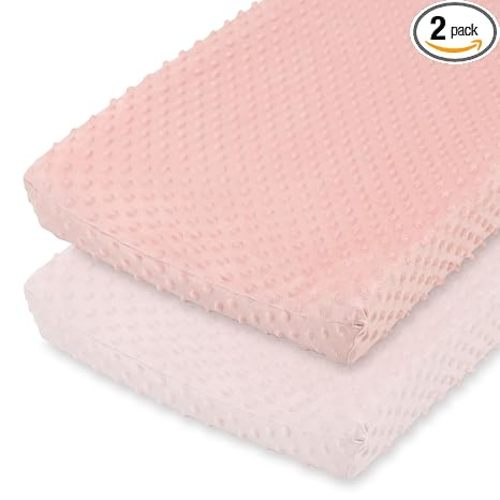The Peanutshell Minky Dot Diaper Changing Pad Cover - Ultra Soft Baby Mat Cover for Girls, Fits 16” x 32” Changing Table Pads - Pink, 2 Pack