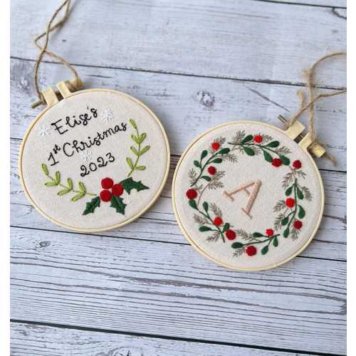 Hand Embroidered Baby's first Christmas Ornament, Custom Embroidered Hoop Ornament, Christmas Decor, Holiday Decor, Christmas Tree Decor.