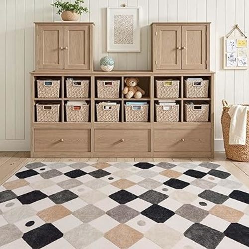 jinchan Macy 4x6 Area Rug for Kids Room Black and White Modern Colorful Checkered Diamond Nursery Rug Indoor Washable Soft Non Slip Carpet for Playroom Classroom Bedroom Living Room Marble on Cream