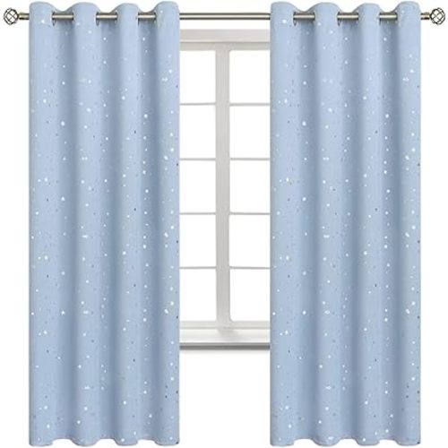 BGment Star Room Darkening Curtains for Kids Bedroom - Grommet Thermal Insulated Silver Star Print Kids Curtains for Living Room, Set of 2 Panels, Baby Blue, 52 x 72 Inch