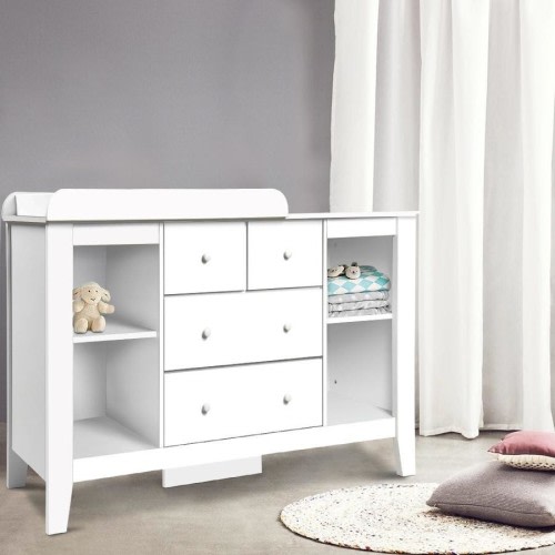 1X Keezi Baby Changing Table Tall Drawers Dresser Chest Storage Cabinet White